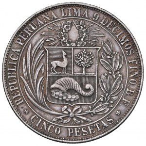 Foreign coins - PERU 5 Pesetas 1880 - KM 201.2 AG (g 24.89) G...