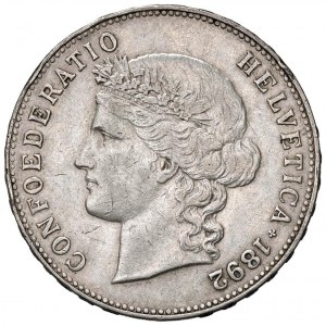 Foreign coins - SWITZERLAND Confederation - 5 Francs 1892 - HM...