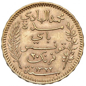 Foreign coins - TUNISIA Muhammad IV (1902-1906) 20 Francs 190...