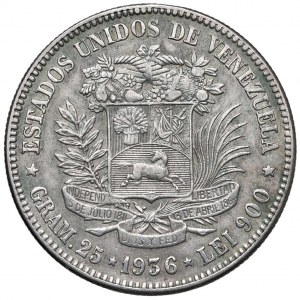 Foreign coins - VENEZUELA 5 Bolivares 1936 - KM Y24.2 AG (g 2...