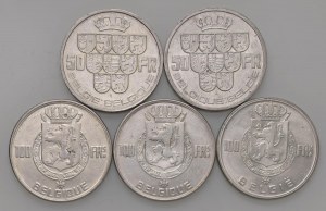 Foreign coins - lots - BELGIUM Lot of five coins in AG as per f...