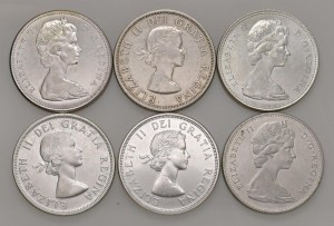 Foreign coins - lots - CANADA Lot of six one-dollar pieces in AG...