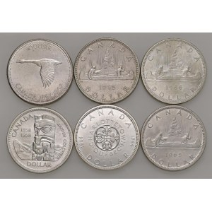 Foreign coins - lots - CANADA Lotto di sei pezzi da un dollaro in AG...