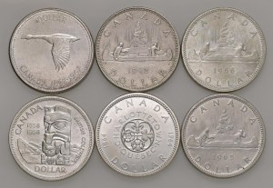 Foreign coins - lots - CANADA Lot of six one-dollar pieces in AG...