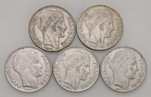 Foreign coins - lots - FRANCE 20 Francs, 1929, 1933, 1934, 1937 and ...