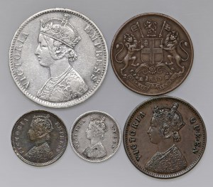 Foreign coins - lots - INDIA Victoria (1837-1901) Lot of five mo...