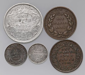 Foreign coins - lots - INDIA Victoria (1837-1901) Lot of five mo...