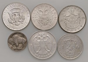 Foreign coins - lots - Lot of six world coins, including 4 in AG....