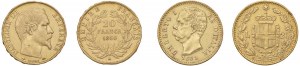 Foreign coins - lots - Lot of two gold coins, 20 Francs 1860 and...