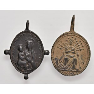Religious Medals - RELIGIOSA. Coppia di medagliette ovali da fus...