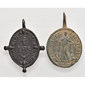 Religious Medals - RELIGIOSA. Coppia di medagliette ovali da fus...
