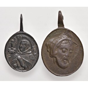 Religious Medals - RELIGIOSA. Coppia di medagliette ovali da fus...