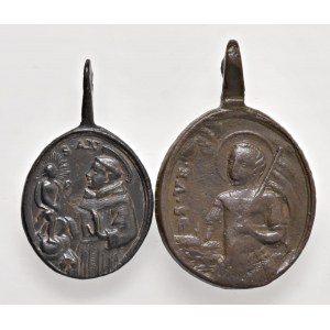 Religious Medals - RELIGIOSA. Coppia di medagliette ovali da fus...
