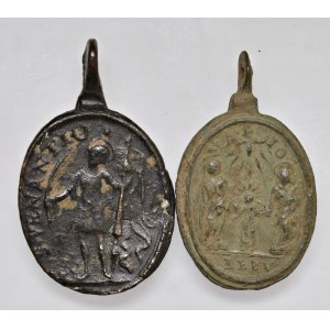 Religious Medals - RELIGIOSA. Coppia di medagliette ovali da fus...