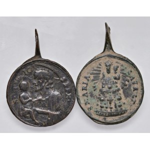 Religious Medals - RELIGIOSA. Coppia di medagliette tonde da fus...