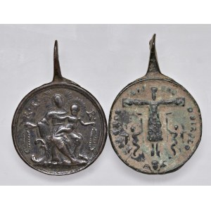 Religious Medals - RELIGIOSA. Coppia di medagliette tonde da fus...