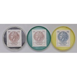 Various medals - Lotto di tre gettoni con francobollo da 100 l...