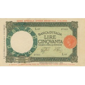Italian Banknotes - ITALIA COLONIE A.O.I 50 Lire 1939 Gig. AOI 1B...