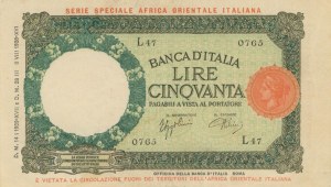 Italian Banknotes - ITALY COLONIES A.O.I 50 Lire 1939 Gig. AOI 1B...