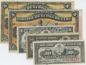 Foreign Banknotes - CUBA 1896-1897 lot of 5 20-cen bills...