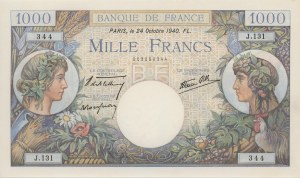 Foreign Banknotes - FRANCE 1000 Francs 24-10-1940 pick#96a...