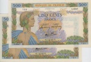 Foreign Banknotes - FRANCE 500 Francs 01-10-1942 pick#95b 2 exem...