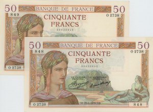 Foreign Banknotes - FRANCE 50 Francs 29-08-1935 pick#81 - 2 exem...