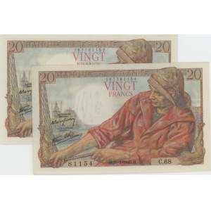 Foreign Banknotes - FRANCIA 20 Francs 28-01-1943 lotto di 2 esemp...