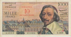 Foreign Banknotes - FRANCE 10 Nouveaux Francs on 1000 Francs 07-...