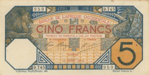 Foreign Banknotes - FRENCH WEST AFRICA DAKAR 5 Francs 1919 pick#5...