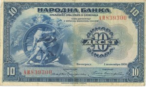 Foreign Banknotes - JUGOSLAVIA 10 Dinara 01-11-1920 pick#21a...