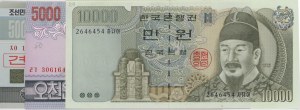 Foreign Banknotes - NORTH KOREA lot of 2 banknotes: 500 Won 199...