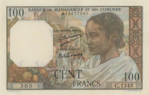 Foreign Banknotes - MADAGASCAR 100 Francs 1950-1951 pick#46a Fore...