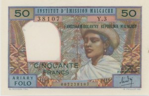 Foreign Banknotes - MADAGASCAR 50 Francs 1969 pick#61...