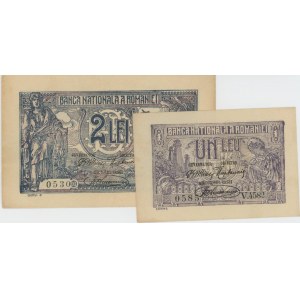 Foreign Banknotes - ROMANIA 1920: 1 Lei pick#26a + 2 Lei pick#27a...