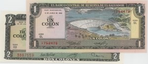 Foreign Banknotes - EL SALVADOR lot of 2 banknotes 2 colones 19...