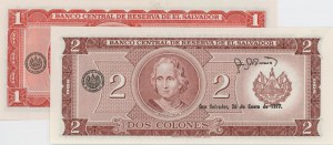 Foreign Banknotes - EL SALVADOR lot of 2 banknotes 2 colones 19...
