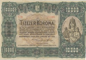 Foreign Banknotes - HUNGARY 10000 Korona 1920 - pick#68 Cut p...