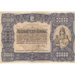 Foreign Banknotes - UNGHERIA 25000 Korona 1922 pick#69a Taglio pr...