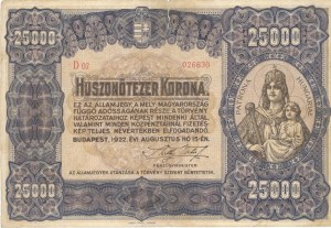 Foreign Banknotes - HUNGARY 25000 Korona 1922 pick#69a Cut pr...