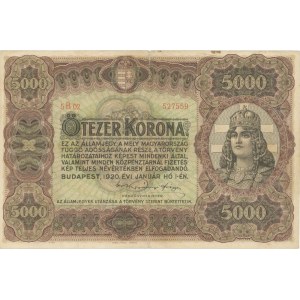 Foreign Banknotes - UNGHERIA 5000 Korona 1920 pick#67 Taglietti...