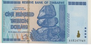 Foreign Banknotes - ZIMBABWE 100 Trillion dollars 2008 pick#91...