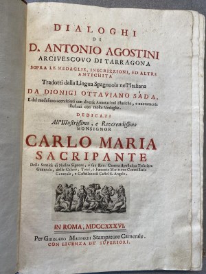 Antique numismatic books - A. Agostini, Dialogues of d. Antonio Agostini ...