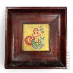 Unknown Artist (20th century) - Painting Warsaw Mermaid, Oil (?) on Board; Stamp by Jerzy Jeżewski