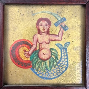 Unknown Artist (20th century) - Painting Warsaw Mermaid, Oil (?) on Board; Stamp by Jerzy Jeżewski