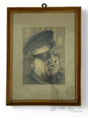 Unknown Artist (20th century) - Painting Portrait of a Man in a Hat, Pencil on Paper
