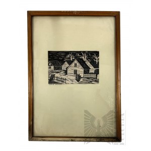 Urszula Wolszczak (20th century) - Image Rural Cottages, Linocut on Paper; Binding Central Bookstore DK, Artistic and Graphic Publishing Trade Company