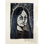 Urszula Wolszczak (XX w.) - Obraz “Portret Kobiety”, Linoryt na Papierze; Oprawa Centrala Księgarstwa „DK”, Zakład Obrotu Wydawnictwami Artystyczno-Graficznymi