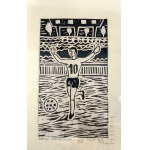 Janusz Ciborowski (XX w.) - Obraz “Diego Maradona”, Linoryt na Papierze; Oprawa Centrala Księgarstwa „DK”, Zakład Obrotu Wydawnictwami Artystyczno-Graficznymi