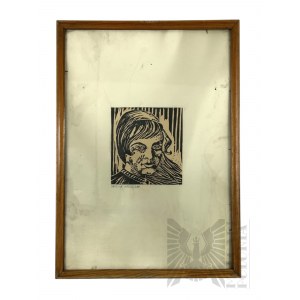 Urszula Wolszczak (20th century) - Painting Portrait of a Girl, Linocut on Paper; Binding Central Bookstore DK, Artistic and Graphic Publishing House